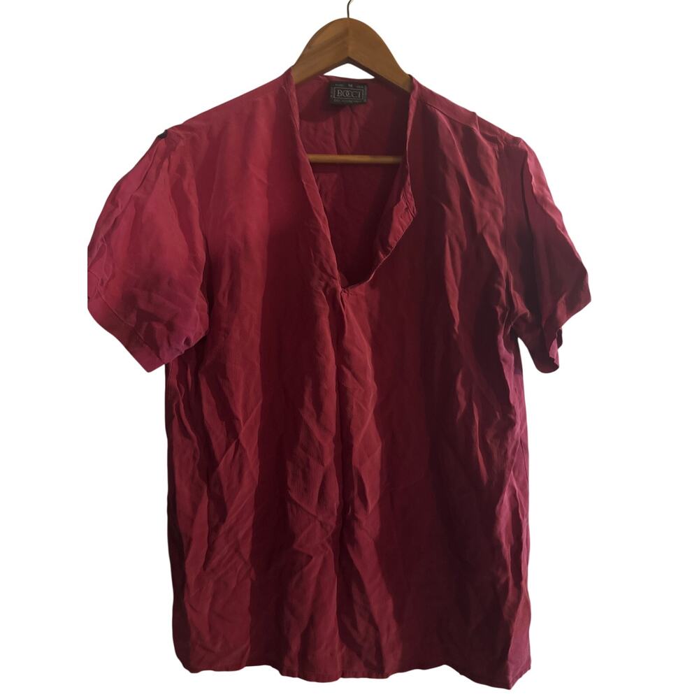Vintage Bocci Pure Silk Short Sleeve Shirt Medium Burgundy Red Popover